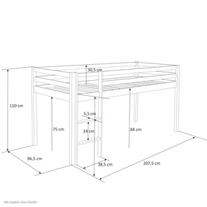 Kinderbett Etagenbett Hochbett 90x200cm aus Holz Weiss-Grau
