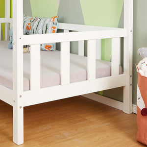 Kinderbett Hausbett 90x200cm mit Lattenrost Massivholz Weiss