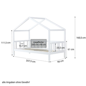 Kinderbett Hausbett 90x200cm mit Lattenrost Massivholz Weiss