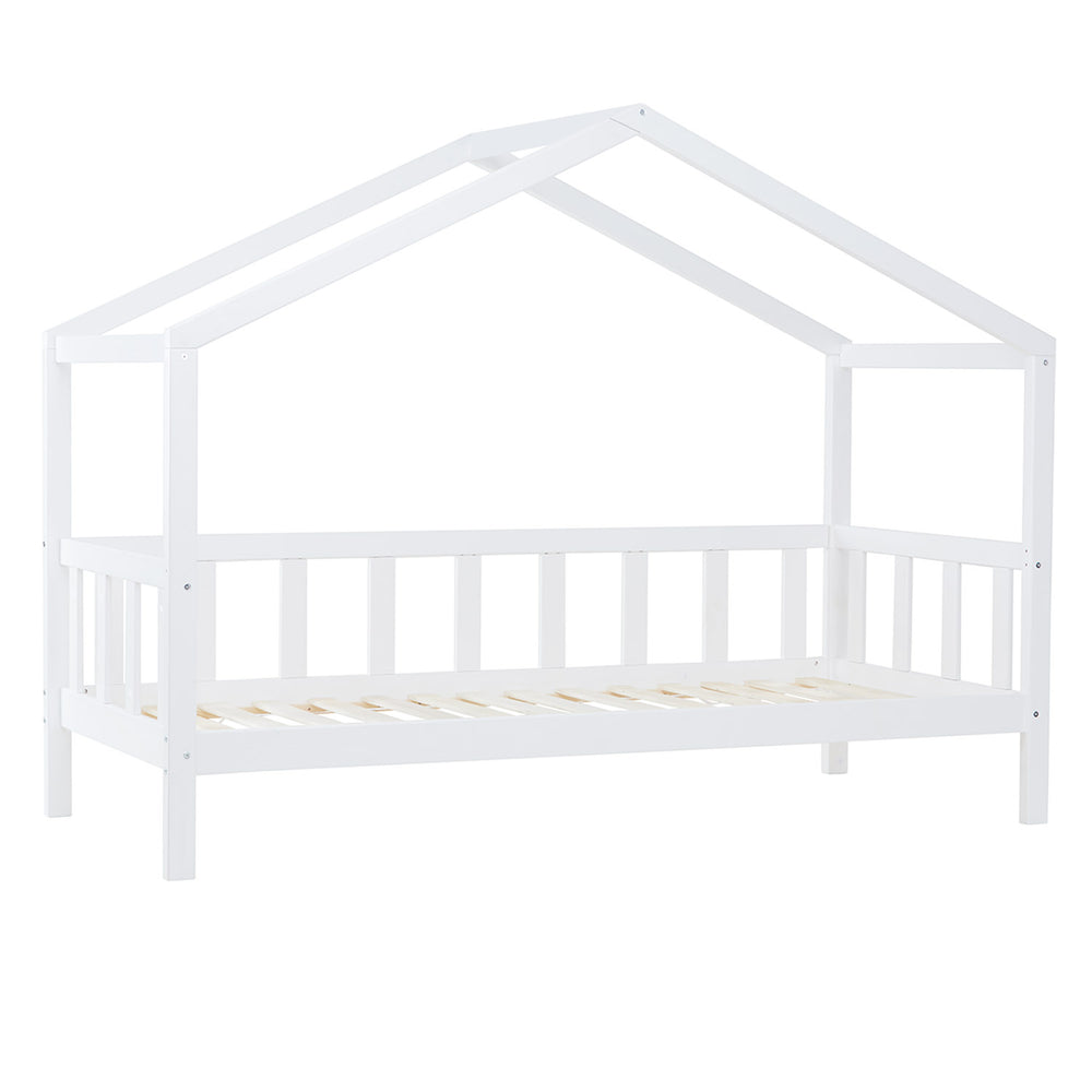 Kinderbett Hausbett 90x200cm mit Lattenrost Massivholz Weiss