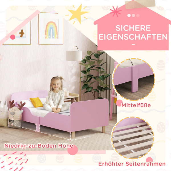Kinderbett mit Schutzgitter ohne Matratze für Kinderzimmer rosa