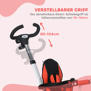 Kinderdreirad mit Schiebestange Dach Gurt und Korb ab 18 Monate rot