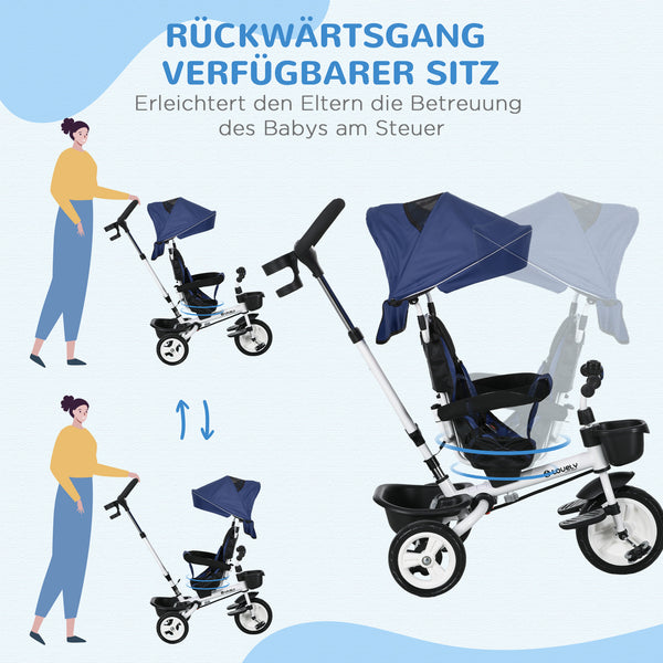 Kinderdreirad mit Schiebestange Dach Gurt und Korb ab 18 Monaten