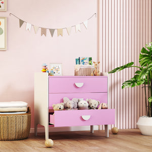 Kinderkommode mit 3 Schubladen für Mädchenzimmer rosa weiss