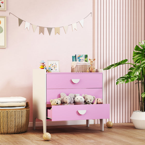 Kinderkommode mit 3 Schubladen für Mädchenzimmer rosa weiss