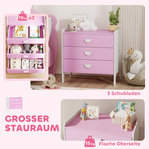 Kinderkommode mit 3 Schubladen für Mädchenzimmer rosa weiss