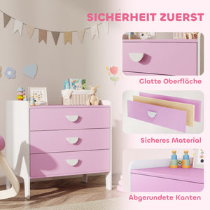 Kinderkommode mit 3 Schubladen für Mädchenzimmer rosa weiss