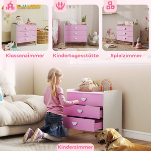 Kinderkommode mit 3 Schubladen für Mädchenzimmer rosa weiss