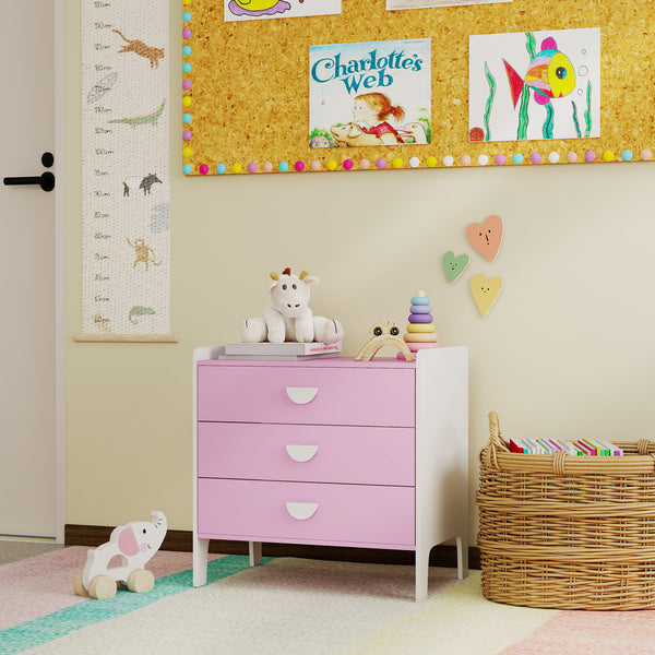 Kinderkommode mit 3 Schubladen für Mädchenzimmer rosa weiss