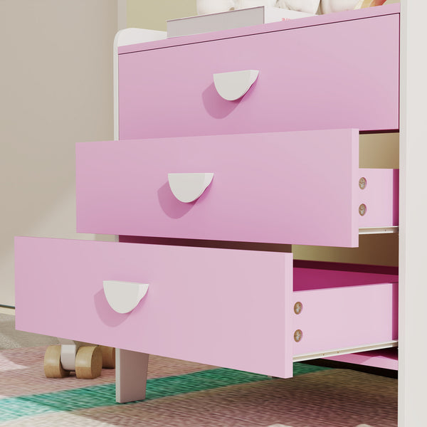 Kinderkommode mit 3 Schubladen für Mädchenzimmer rosa weiss