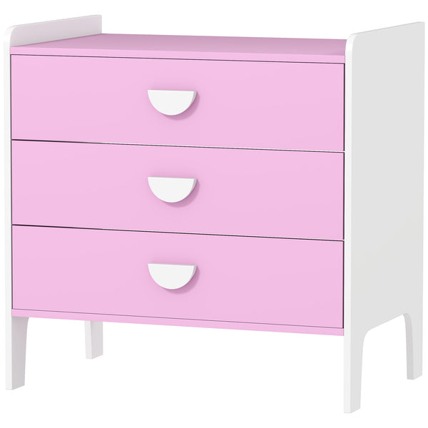 Kinderkommode mit 3 Schubladen für Mädchenzimmer rosa weiss
