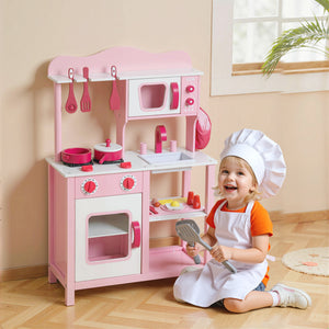 Kinderküche Spielzeug mit Zubehör und Geräuschen aus Holz rosa