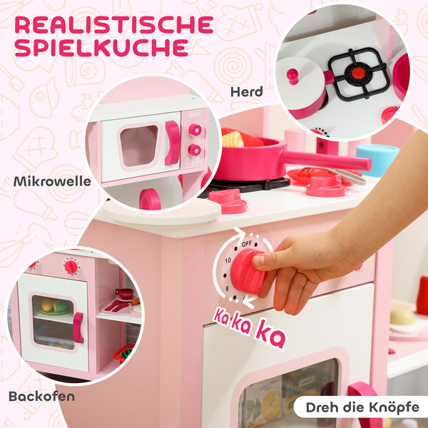 Kinderküche Spielzeug mit Zubehör und Geräuschen aus Holz rosa