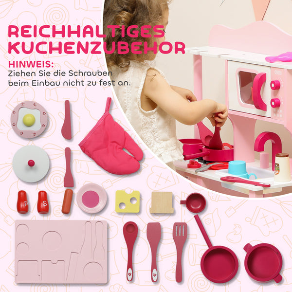 Kinderküche Spielzeug mit Zubehör und Geräuschen aus Holz rosa