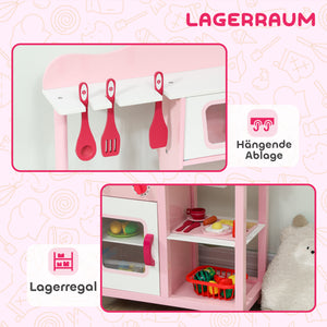 Kinderküche Spielzeug mit Zubehör und Geräuschen aus Holz rosa