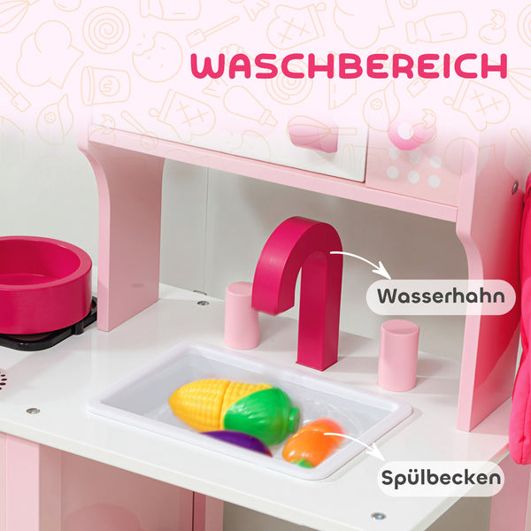 Kinderküche Spielzeug mit Zubehör und Geräuschen aus Holz rosa