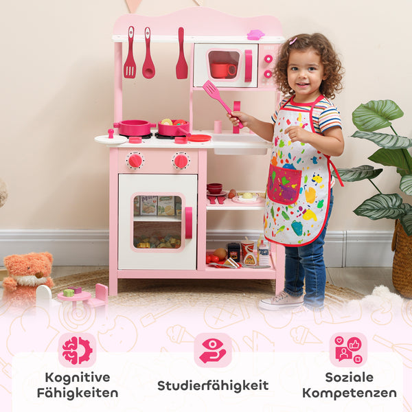 Kinderküche Spielzeug mit Zubehör und Geräuschen aus Holz rosa