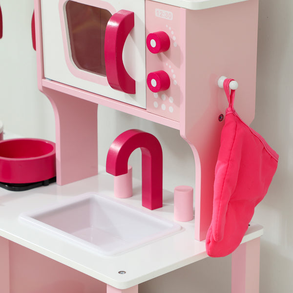 Kinderküche Spielzeug mit Zubehör und Geräuschen aus Holz rosa