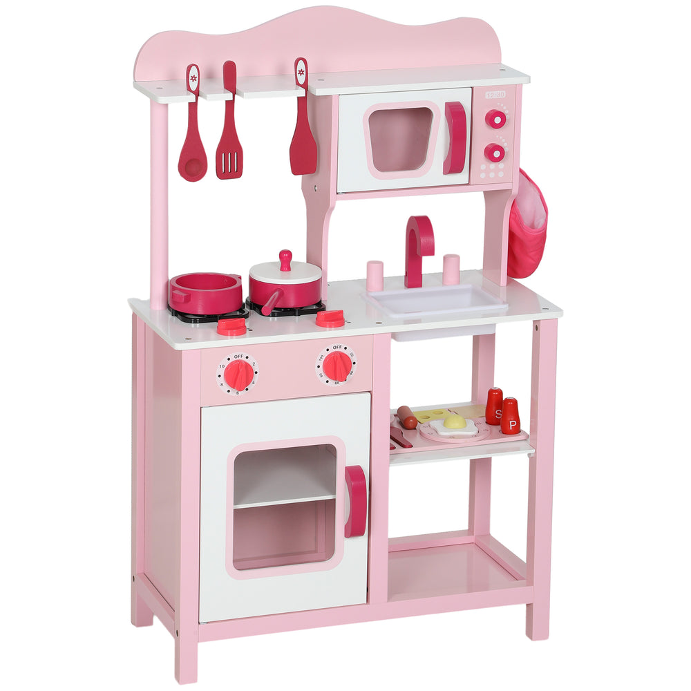 Kinderküche Spielzeug mit Zubehör und Geräuschen aus Holz rosa