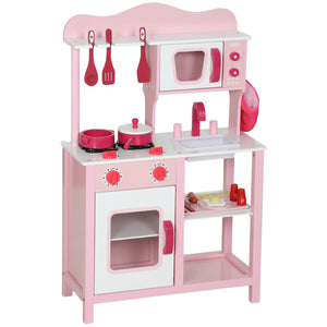 Kinderküche Spielzeug mit Zubehör und Geräuschen aus Holz rosa