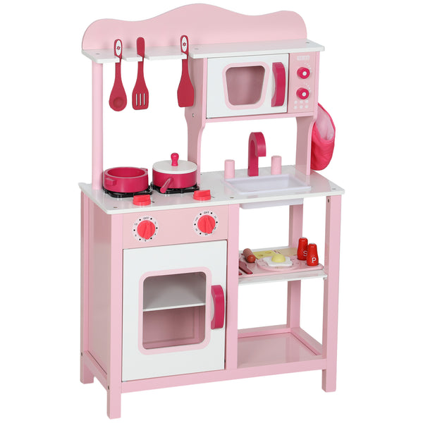 Kinderküche Spielzeug mit Zubehör und Geräuschen aus Holz rosa