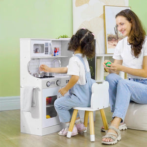 Kinderküche mit Zubehör Herd Mikrowelle und Kreidetafel weiss