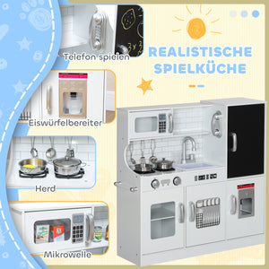 Kinderküche mit Zubehör Herd Mikrowelle und Kreidetafel weiss