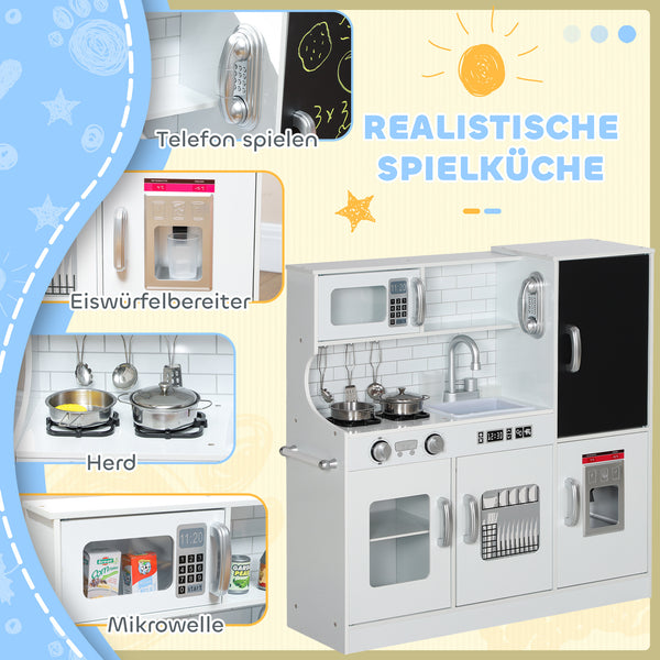 Kinderküche mit Zubehör Herd Mikrowelle und Kreidetafel weiss