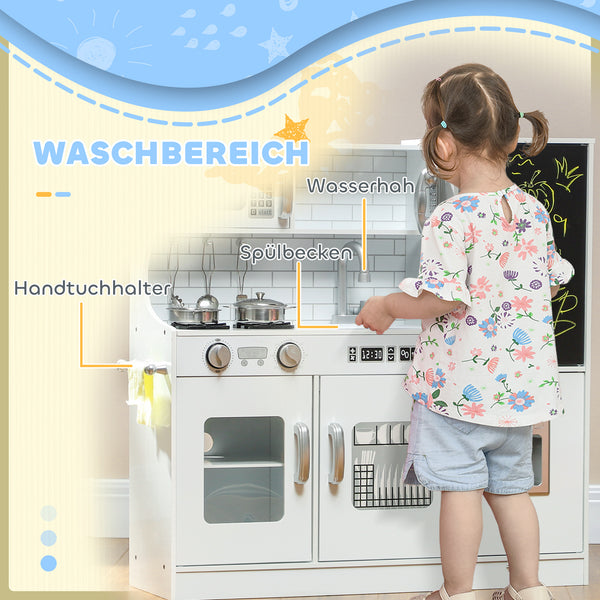 Kinderküche mit Zubehör Herd Mikrowelle und Kreidetafel weiss