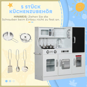 Kinderküche mit Zubehör Herd Mikrowelle und Kreidetafel weiss