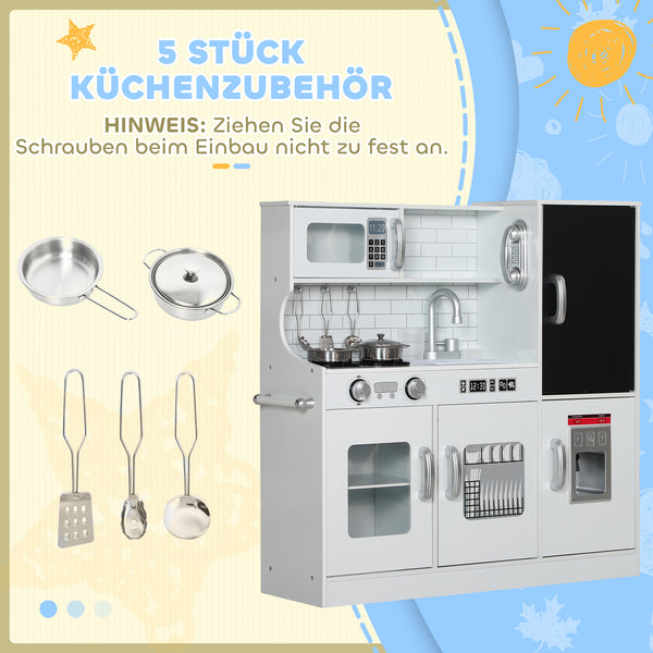 Kinderküche mit Zubehör Herd Mikrowelle und Kreidetafel weiss