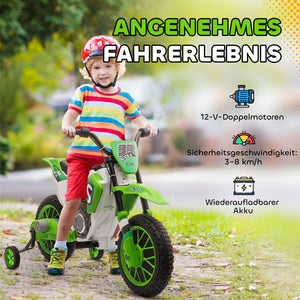 Kindermotorrad Elektro mit Stützrädern ab 3 Jahren grün-weiss