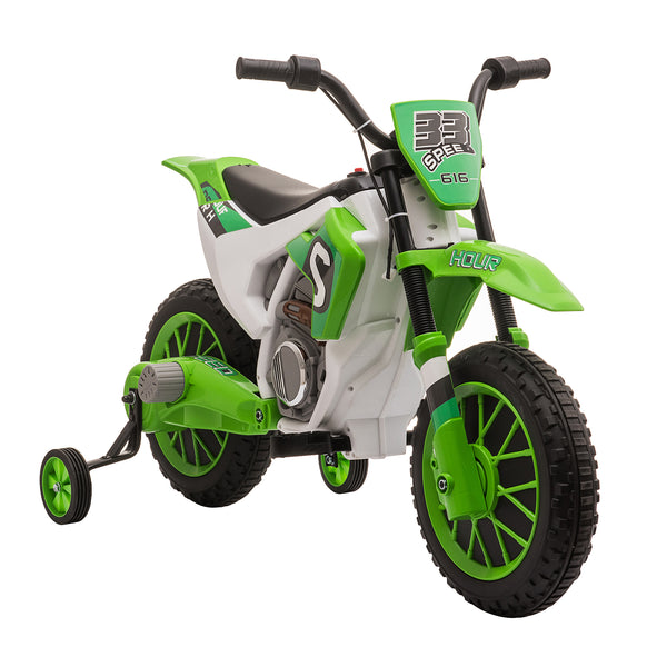 Kindermotorrad Elektro mit Stützrädern ab 3 Jahren grün-weiss