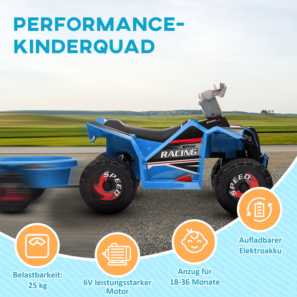 Kinderquad Elektro-Quad 6V mit Anhänger 1.5-3 Jahre Blau