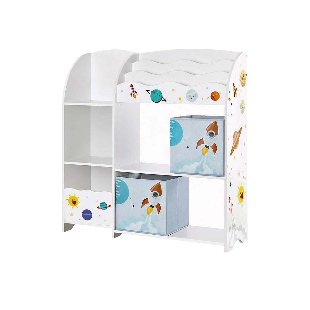 Scaffale per bambini, scaffale per giocattoli, alta capacità, 2 scatole, legno, bianco