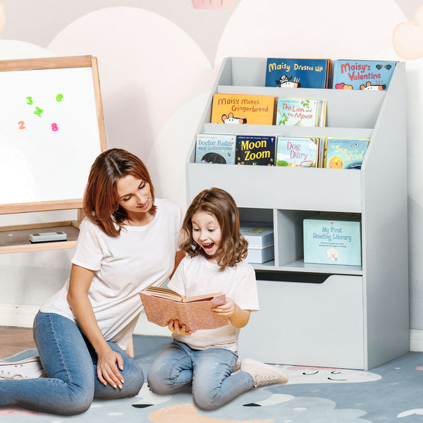 Kinderregal mit Schublade und Fächern für Kinderzimmer grau