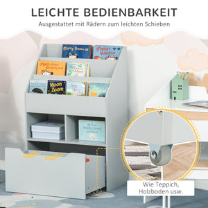 Kinderregal mit Schublade und Fächern für Kinderzimmer grau