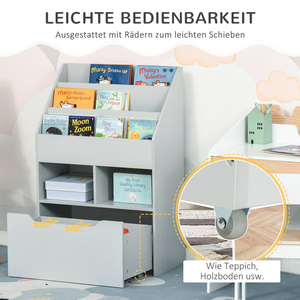 Kinderregal mit Schublade und Fächern für Kinderzimmer grau
