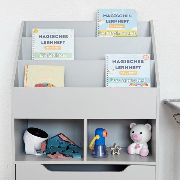 Kinderregal mit Schublade und Fächern für Kinderzimmer grau