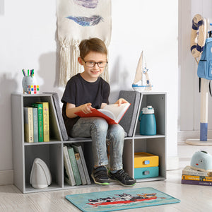 Kinderregal mit Sitzbank Polster und Aufbewahrung für Kinder weiss grau