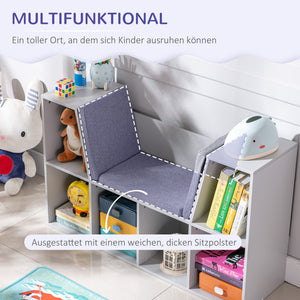 Kinderregal mit Sitzbank Polster und Aufbewahrung für Kinder weiss grau