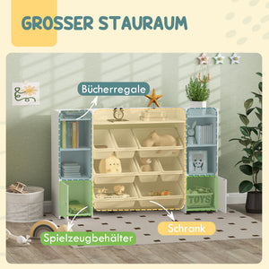 Kinderregal mit Aufbewahrungsboxen für Spielzeug und Bücher