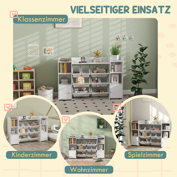 Kinderregal mit Aufbewahrungsboxen für Spielzeug und Bücher
