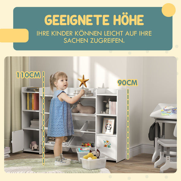 Kinderregal mit Aufbewahrungsboxen für Spielzeug und Bücher