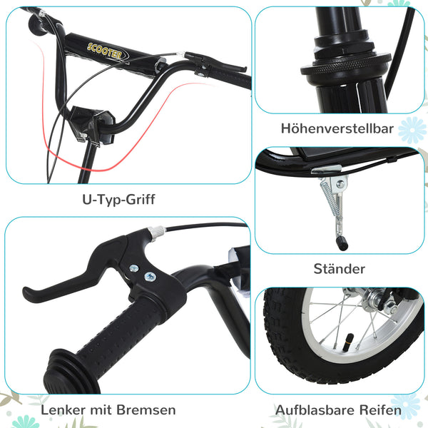 Kinderroller 12 Zoll höhenverstellbar Schwarz