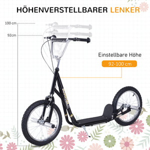 Kinderroller mit Luftreifen 16 Zoll Schwarz