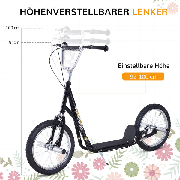 Kinderroller mit Luftreifen 16 Zoll Schwarz