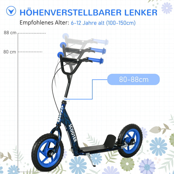 Kinderroller höhenverstellbar mit Bremse und 2 Rädern blau