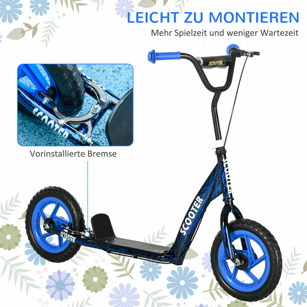 Kinderroller höhenverstellbar mit Bremse und 2 Rädern blau