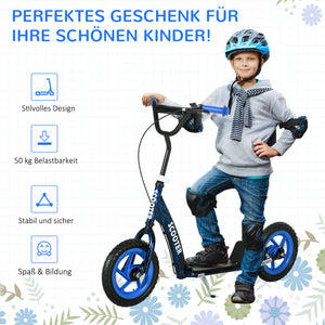 Kinderroller höhenverstellbar mit Bremse und 2 Rädern blau